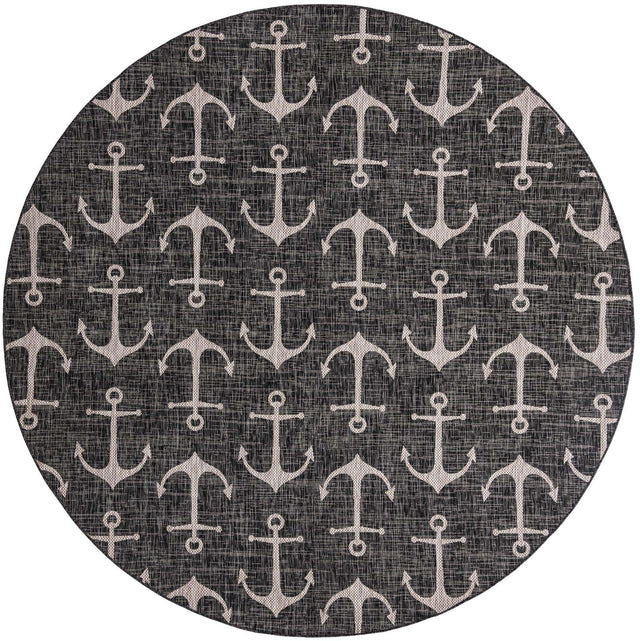 Charcoal 10' x 10' Outdoor Coastal Round Area Rug Weather Resistant for Patio, Deck, Terrace, Balcony, Porch 100% Polypropylene Coastal Decor Carpet for Sale at Rug Engine