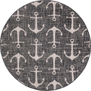 Charcoal 5' 3 x 5' 3 Outdoor Coastal Round Area Rug Weather Resistant for Patio, Deck, Terrace, Balcony, Porch 100% Polypropylene Coastal Decor Carpet for Sale at Rug Engine