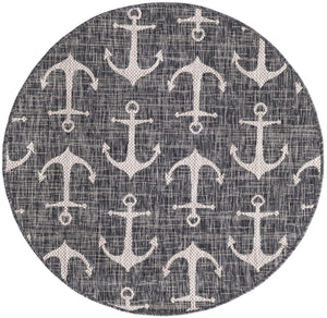 Charcoal 4' 1 x 4' 1 Outdoor Coastal Round Area Rug Weather Resistant for Patio, Deck, Terrace, Balcony, Porch 100% Polypropylene Coastal Decor Carpet for Sale at Rug Engine