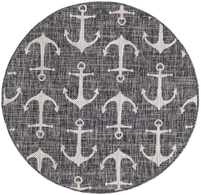 Charcoal 4' 1 x 4' 1 Outdoor Coastal Round Area Rug Weather Resistant for Patio, Deck, Terrace, Balcony, Porch 100% Polypropylene Coastal Decor Carpet for Sale at Rug Engine