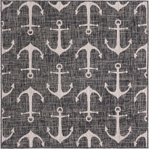 Charcoal 5' 3 x 5' 3 Outdoor Coastal Square Area Rug Weather Resistant for Patio, Deck, Terrace, Balcony, Porch 100% Polypropylene Coastal Decor Carpet for Sale at Rug Engine