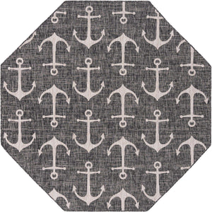 Charcoal 7' 10 x 10' Outdoor Coastal Oval Area Rug Weather Resistant for Patio, Deck, Terrace, Balcony, Porch 100% Polypropylene Coastal Decor Carpet for Sale at Rug Engine