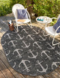 Charcoal 5' 3 x 8' Outdoor Coastal Oval Area Rug Weather Resistant for Patio, Deck, Terrace, Balcony, Porch 100% Polypropylene Coastal Decor Carpet for Sale at Rug Engine