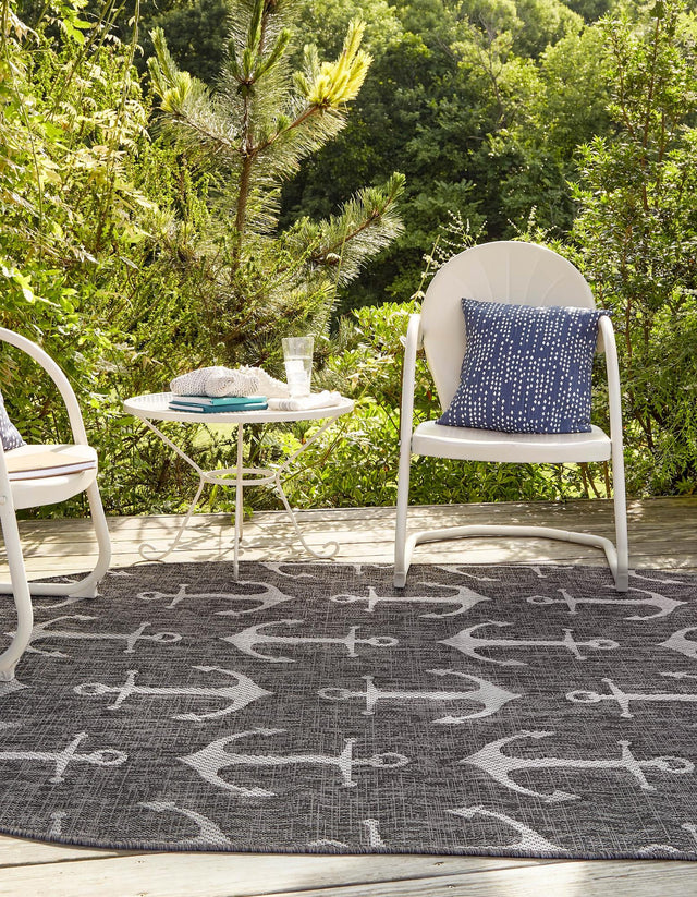 Charcoal 3' 1 x 5' 3 Outdoor Coastal Oval Area Rug Weather Resistant for Patio, Deck, Terrace, Balcony, Porch 100% Polypropylene Coastal Decor Carpet for Sale at Rug Engine