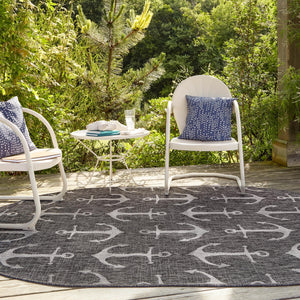 Charcoal 3' 1 x 5' 3 Outdoor Coastal Oval Area Rug Weather Resistant for Patio, Deck, Terrace, Balcony, Porch 100% Polypropylene Coastal Decor Carpet for Sale at Rug Engine