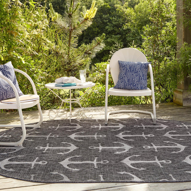 Charcoal 3' 1 x 5' 3 Outdoor Coastal Oval Area Rug Weather Resistant for Patio, Deck, Terrace, Balcony, Porch 100% Polypropylene Coastal Decor Carpet for Sale at Rug Engine