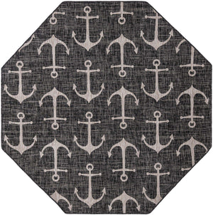 Charcoal 7' 10 x 7' 10 Outdoor Coastal Octagon Area Rug Weather Resistant for Patio, Deck, Terrace, Balcony, Porch 100% Polypropylene Coastal Decor Carpet for Sale at Rug Engine
