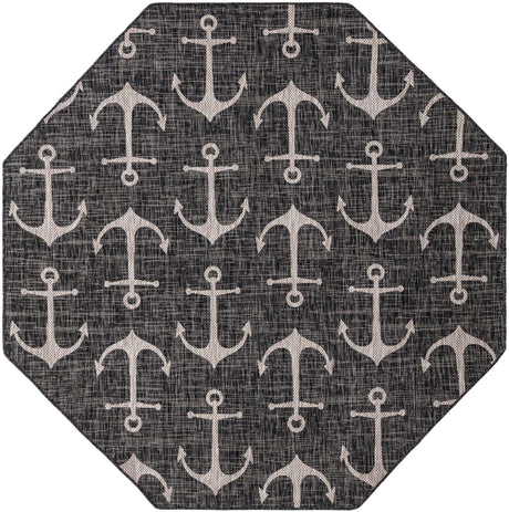 Charcoal 7' 10 x 7' 10 Outdoor Coastal Octagon Area Rug Weather Resistant for Patio, Deck, Terrace, Balcony, Porch 100% Polypropylene Coastal Decor Carpet for Sale at Rug Engine