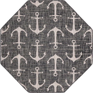 Charcoal 5' 3 x 5' 3 Outdoor Coastal Octagon Area Rug Weather Resistant for Patio, Deck, Terrace, Balcony, Porch 100% Polypropylene Coastal Decor Carpet for Sale at Rug Engine