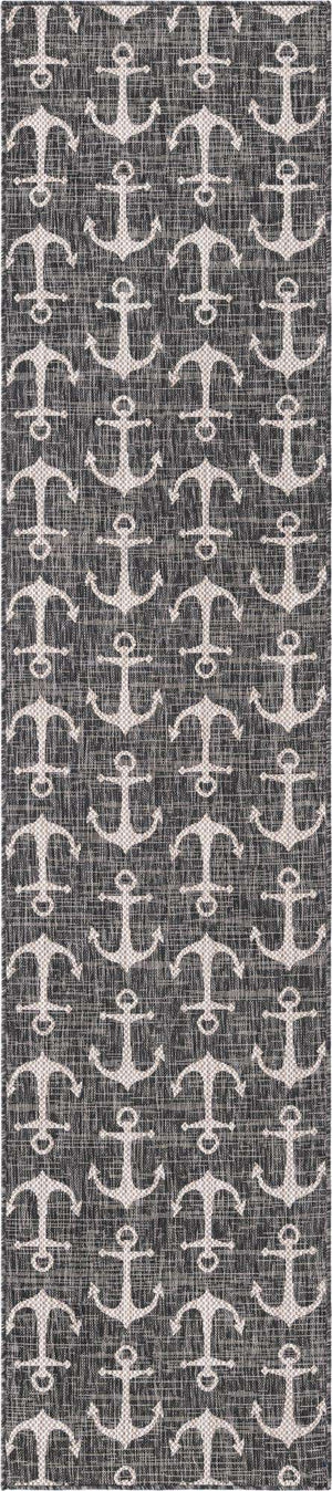 Charcoal 2' 7 x 12' Outdoor Coastal Runner Area Rug Weather Resistant for Patio, Deck, Terrace, Balcony, Porch 100% Polypropylene Coastal Decor Carpet for Sale at Rug Engine