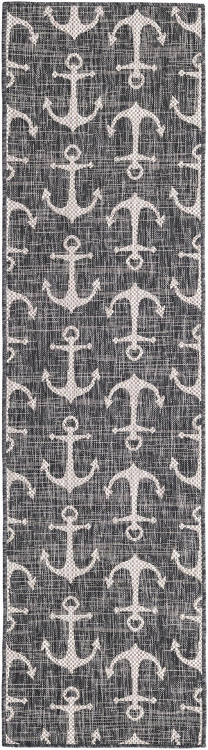 Charcoal 2' x 8' Outdoor Coastal Runner Area Rug Weather Resistant for Patio, Deck, Terrace, Balcony, Porch 100% Polypropylene Coastal Decor Carpet for Sale at Rug Engine