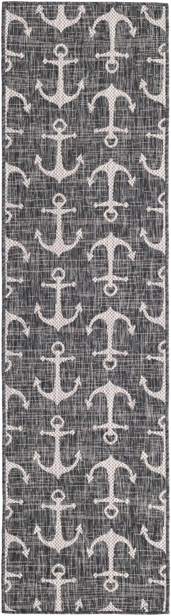Charcoal 2' x 8' Outdoor Coastal Runner Area Rug Weather Resistant for Patio, Deck, Terrace, Balcony, Porch 100% Polypropylene Coastal Decor Carpet for Sale at Rug Engine