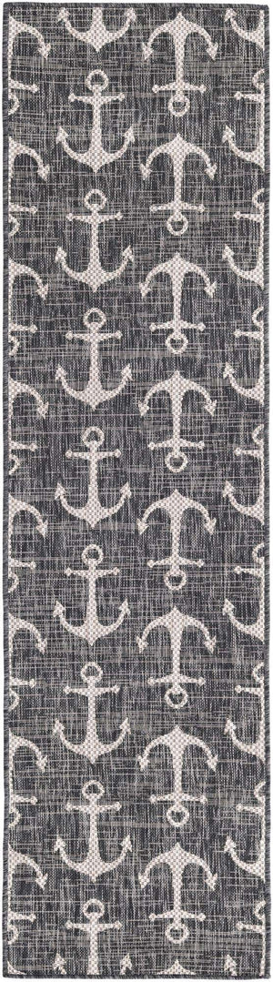 Charcoal 2' x 8' Outdoor Coastal Runner Area Rug Weather Resistant for Patio, Deck, Terrace, Balcony, Porch 100% Polypropylene Coastal Decor Carpet for Sale at Rug Engine