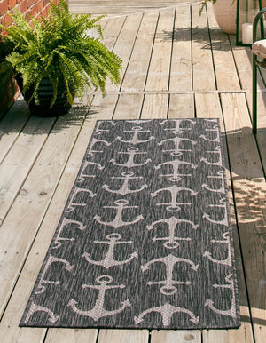 Charcoal 2' 7 x 12' Outdoor Coastal Runner Area Rug Weather Resistant for Patio, Deck, Terrace, Balcony, Porch 100% Polypropylene Coastal Decor Carpet for Sale at Rug Engine
