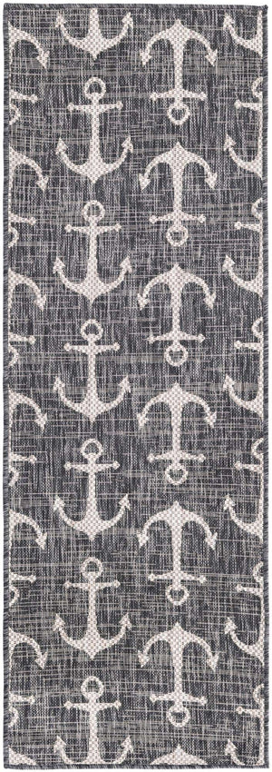 Charcoal 2' x 6' 1 Outdoor Coastal Runner Rug