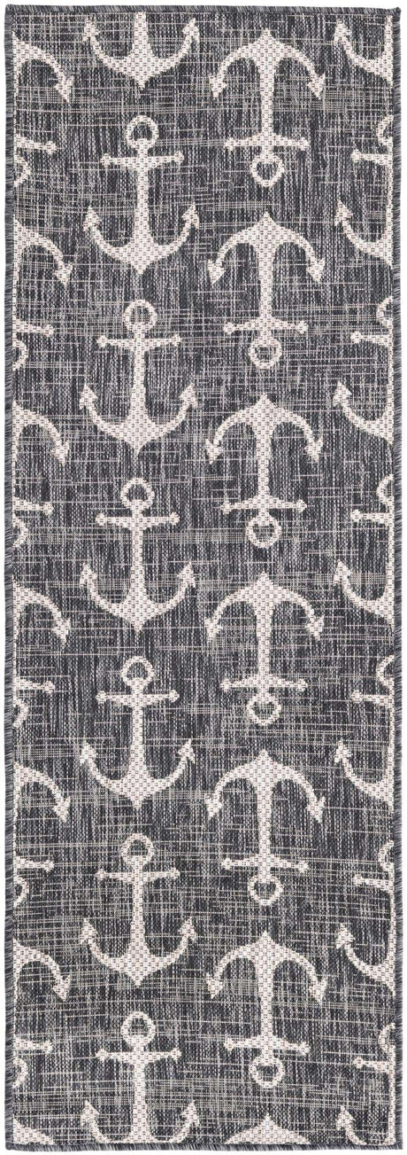 Charcoal 2' x 6' 1 Outdoor Coastal Runner Rug