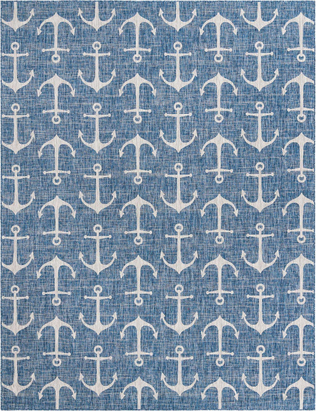 Blue 10' x 13' 1 Outdoor Coastal Rectangle Area Rug Weather Resistant for Patio, Deck, Terrace, Balcony, Porch 100% Polypropylene Coastal Decor Carpet for Sale at Rug Engine