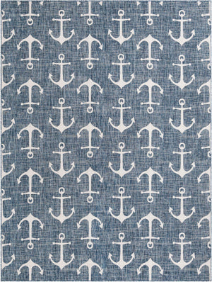 Blue 9' x 12' Outdoor Coastal Rectangle Area Rug Weather Resistant for Patio, Deck, Terrace, Balcony, Porch 100% Polypropylene Coastal Decor Carpet for Sale at Rug Engine