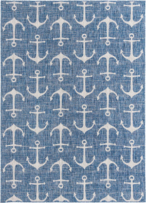 Blue 7' 10 x 11' Outdoor Coastal Rectangle Area Rug Weather Resistant for Patio, Deck, Terrace, Balcony, Porch 100% Polypropylene Coastal Decor Carpet for Sale at Rug Engine