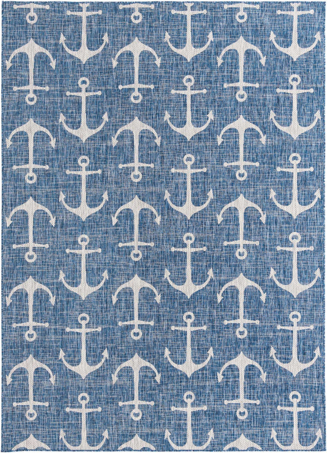 Blue 7' 10 x 11' Outdoor Coastal Rectangle Area Rug Weather Resistant for Patio, Deck, Terrace, Balcony, Porch 100% Polypropylene Coastal Decor Carpet for Sale at Rug Engine