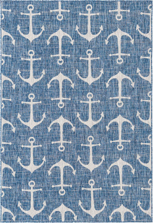 Blue 6' 1 x 9' Outdoor Coastal Rectangle Area Rug Weather Resistant for Patio, Deck, Terrace, Balcony, Porch 100% Polypropylene Coastal Decor Carpet for Sale at Rug Engine