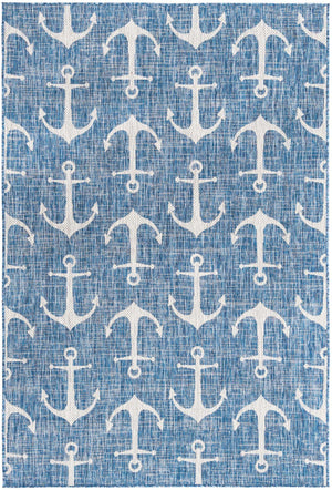 Blue 5' 3 x 8' Outdoor Coastal Rectangle Area Rug Weather Resistant for Patio, Deck, Terrace, Balcony, Porch 100% Polypropylene Coastal Decor Carpet for Sale at Rug Engine
