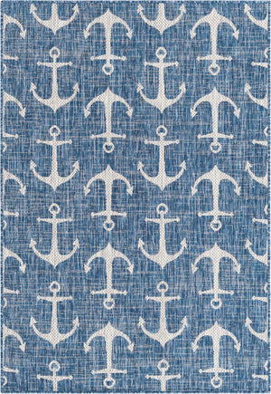 Blue 4' 1 x 6' 1 Outdoor Coastal Rectangle Area Rug Weather Resistant for Patio, Deck, Terrace, Balcony, Porch 100% Polypropylene Coastal Decor Carpet for Sale at Rug Engine
