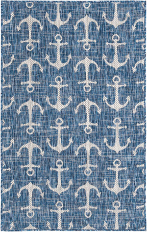 Blue 3' 1 x 5' 3 Outdoor Coastal Rectangle Area Rug Weather Resistant for Patio, Deck, Terrace, Balcony, Porch 100% Polypropylene Coastal Decor Carpet for Sale at Rug Engine