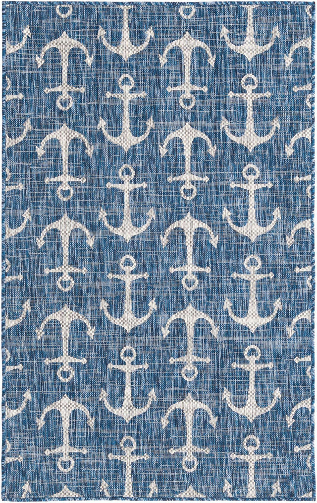 Blue 3' 1 x 5' 3 Outdoor Coastal Rectangle Area Rug Weather Resistant for Patio, Deck, Terrace, Balcony, Porch 100% Polypropylene Coastal Decor Carpet for Sale at Rug Engine