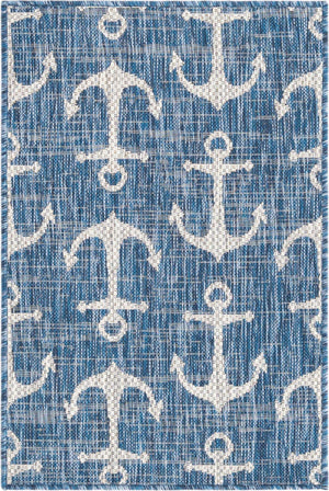 Blue 2' x 3' 1 Outdoor Coastal Rectangle Area Rug Weather Resistant for Patio, Deck, Terrace, Balcony, Porch 100% Polypropylene Coastal Decor Carpet for Sale at Rug Engine