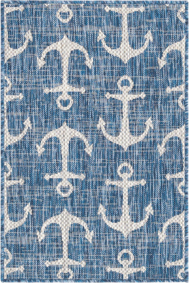 Blue 2' x 3' 1 Outdoor Coastal Rectangle Area Rug Weather Resistant for Patio, Deck, Terrace, Balcony, Porch 100% Polypropylene Coastal Decor Carpet for Sale at Rug Engine