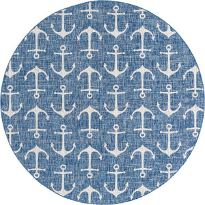 Blue 10' x 10' Outdoor Coastal Round Area Rug Weather Resistant for Patio, Deck, Terrace, Balcony, Porch 100% Polypropylene Coastal Decor Carpet for Sale at Rug Engine