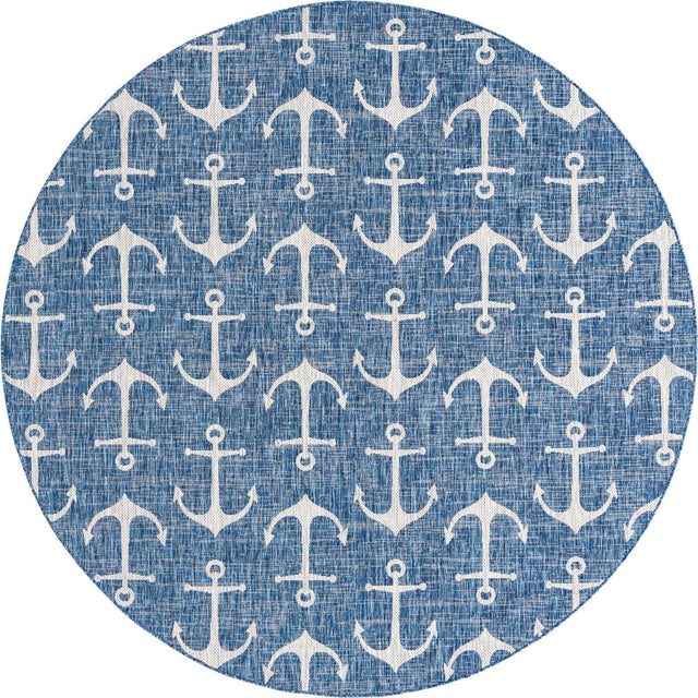 Blue 10' x 10' Outdoor Coastal Round Area Rug Weather Resistant for Patio, Deck, Terrace, Balcony, Porch 100% Polypropylene Coastal Decor Carpet for Sale at Rug Engine