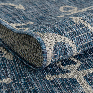 Blue 5' 3 x 5' 3 Outdoor Coastal Round Rug