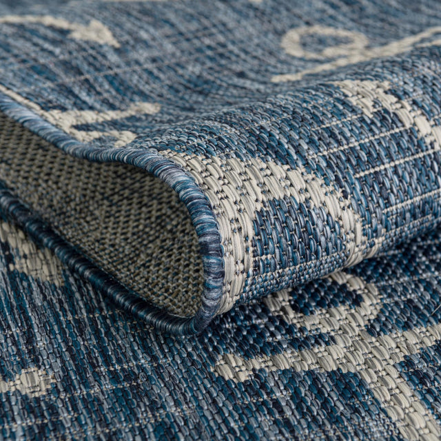 Blue 5' 3 x 5' 3 Outdoor Coastal Round Rug