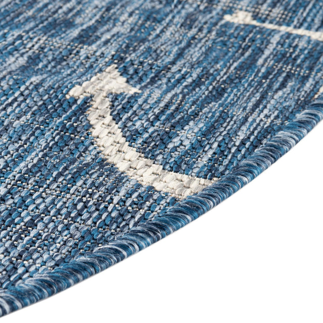 Blue 5' 3 x 5' 3 Outdoor Coastal Round Rug