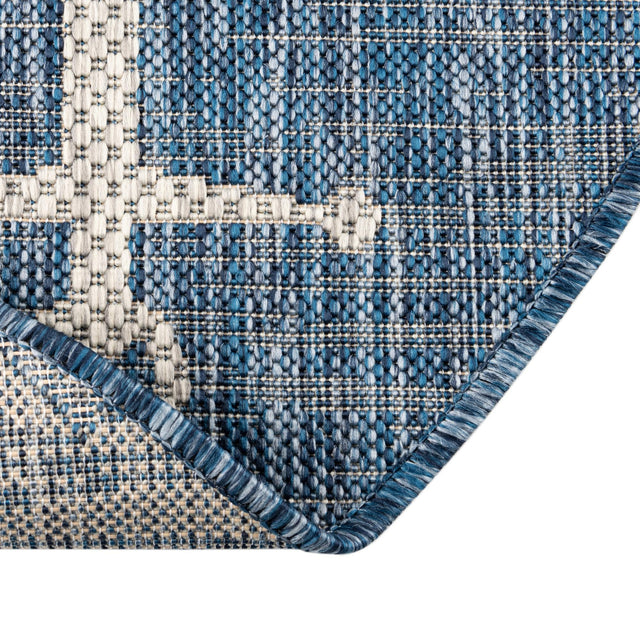 Blue 5' 3 x 5' 3 Outdoor Coastal Round Rug