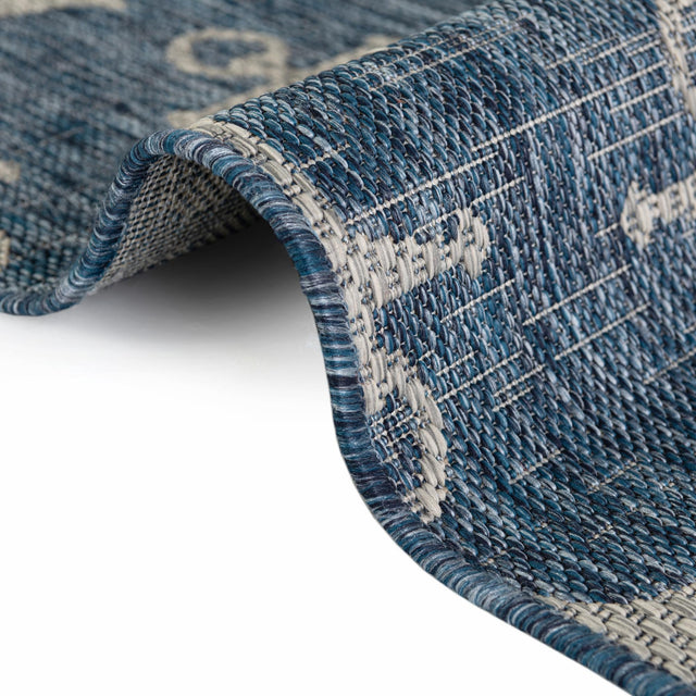 Blue 4' 1 x 4' 1 Outdoor Coastal Round Area Rug Weather Resistant for Patio, Deck, Terrace, Balcony, Porch 100% Polypropylene Coastal Decor Carpet for Sale at Rug Engine