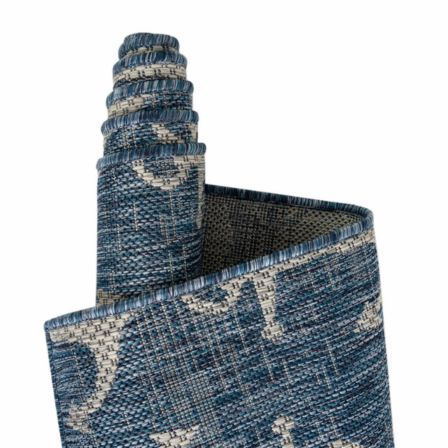 Blue 5' 3 x 5' 3 Outdoor Coastal Round Rug