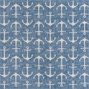Blue 10' x 10' Outdoor Coastal Square Area Rug Weather Resistant for Patio, Deck, Terrace, Balcony, Porch 100% Polypropylene Coastal Decor Carpet for Sale at Rug Engine