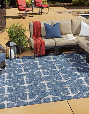 Blue 10' x 10' Outdoor Coastal Square Area Rug Weather Resistant for Patio, Deck, Terrace, Balcony, Porch 100% Polypropylene Coastal Decor Carpet for Sale at Rug Engine