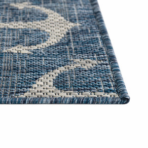 Blue 6' 1 x 6' 1 Outdoor Coastal Square Area Rug Weather Resistant for Patio, Deck, Terrace, Balcony, Porch 100% Polypropylene Coastal Decor Carpet for Sale at Rug Engine