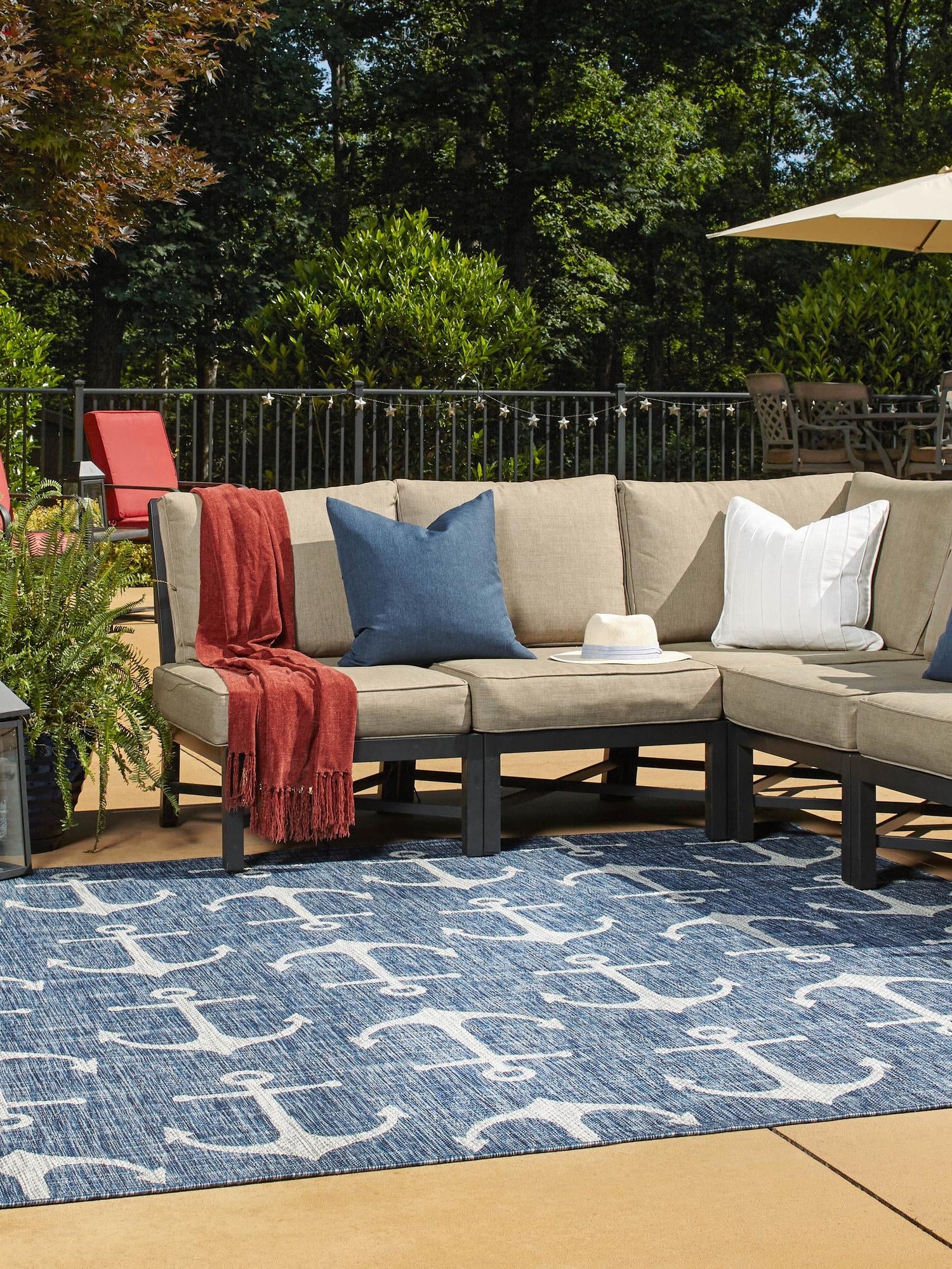 Blue 10' x 10' Outdoor Coastal Square Area Rug Weather Resistant for Patio, Deck, Terrace, Balcony, Porch 100% Polypropylene Coastal Decor Carpet for Sale at Rug Engine