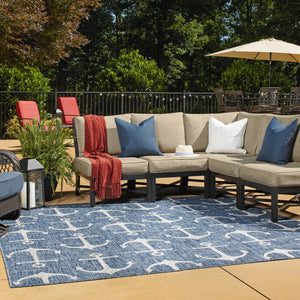 Blue 10' x 10' Outdoor Coastal Square Area Rug Weather Resistant for Patio, Deck, Terrace, Balcony, Porch 100% Polypropylene Coastal Decor Carpet for Sale at Rug Engine