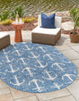 Blue 3' 1 x 5' 3 Outdoor Coastal Oval Area Rug Weather Resistant for Patio, Deck, Terrace, Balcony, Porch 100% Polypropylene Coastal Decor Carpet for Sale at Rug Engine