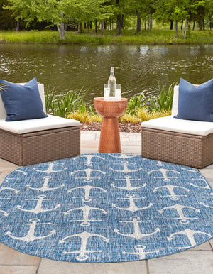 Blue 7' 10 x 10' Outdoor Coastal Oval Area Rug Weather Resistant for Patio, Deck, Terrace, Balcony, Porch 100% Polypropylene Coastal Decor Carpet for Sale at Rug Engine