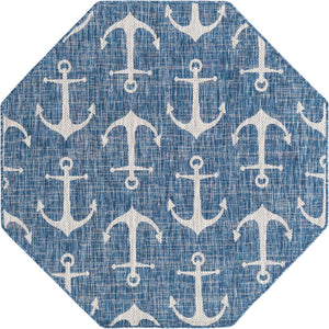 Blue 5' 3 x 5' 3 Outdoor Coastal Octagon Area Rug Weather Resistant for Patio, Deck, Terrace, Balcony, Porch 100% Polypropylene Coastal Decor Carpet for Sale at Rug Engine