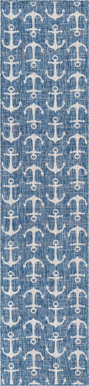 Blue 2' 7 x 12' Outdoor Coastal Runner Area Rug Weather Resistant for Patio, Deck, Terrace, Balcony, Porch 100% Polypropylene Coastal Decor Carpet for Sale at Rug Engine