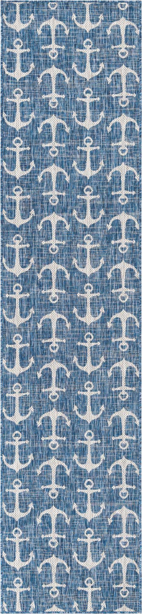 Blue 2' 7 x 12' Outdoor Coastal Runner Area Rug Weather Resistant for Patio, Deck, Terrace, Balcony, Porch 100% Polypropylene Coastal Decor Carpet for Sale at Rug Engine