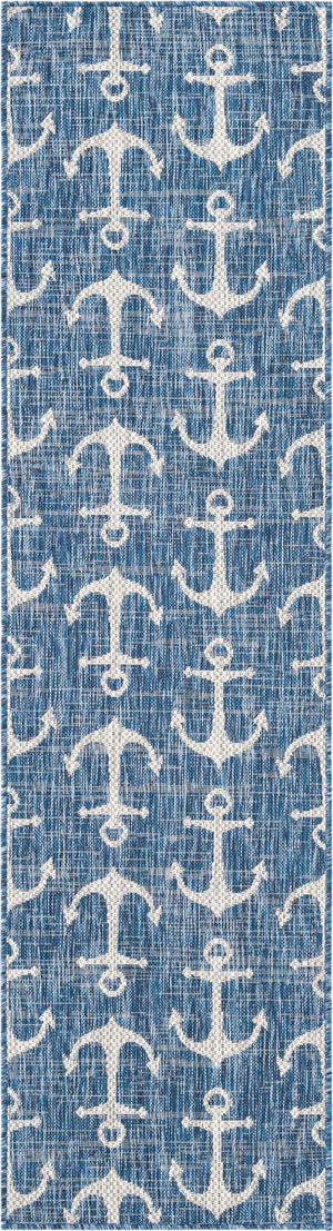 Blue 2' x 8' Outdoor Coastal Runner Area Rug Weather Resistant for Patio, Deck, Terrace, Balcony, Porch 100% Polypropylene Coastal Decor Carpet for Sale at Rug Engine